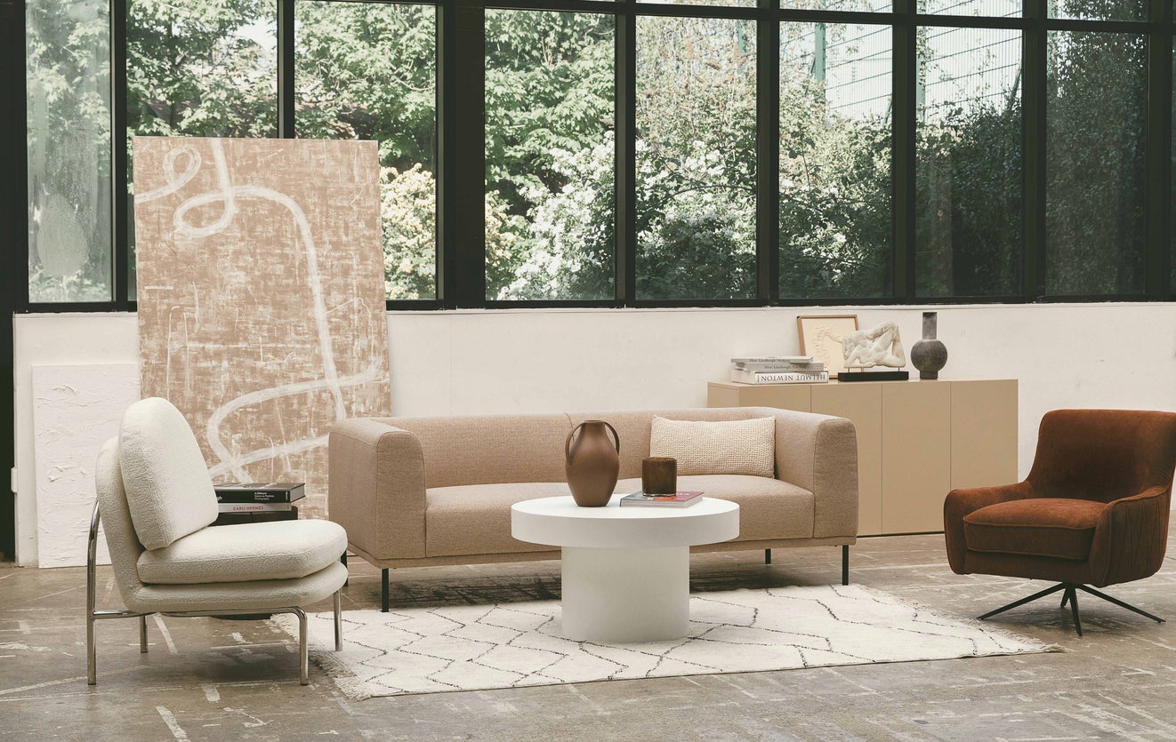 Inspiration DRIES 2-Sitzer Sofas Taupe / Schwarz Stoff / Metall
