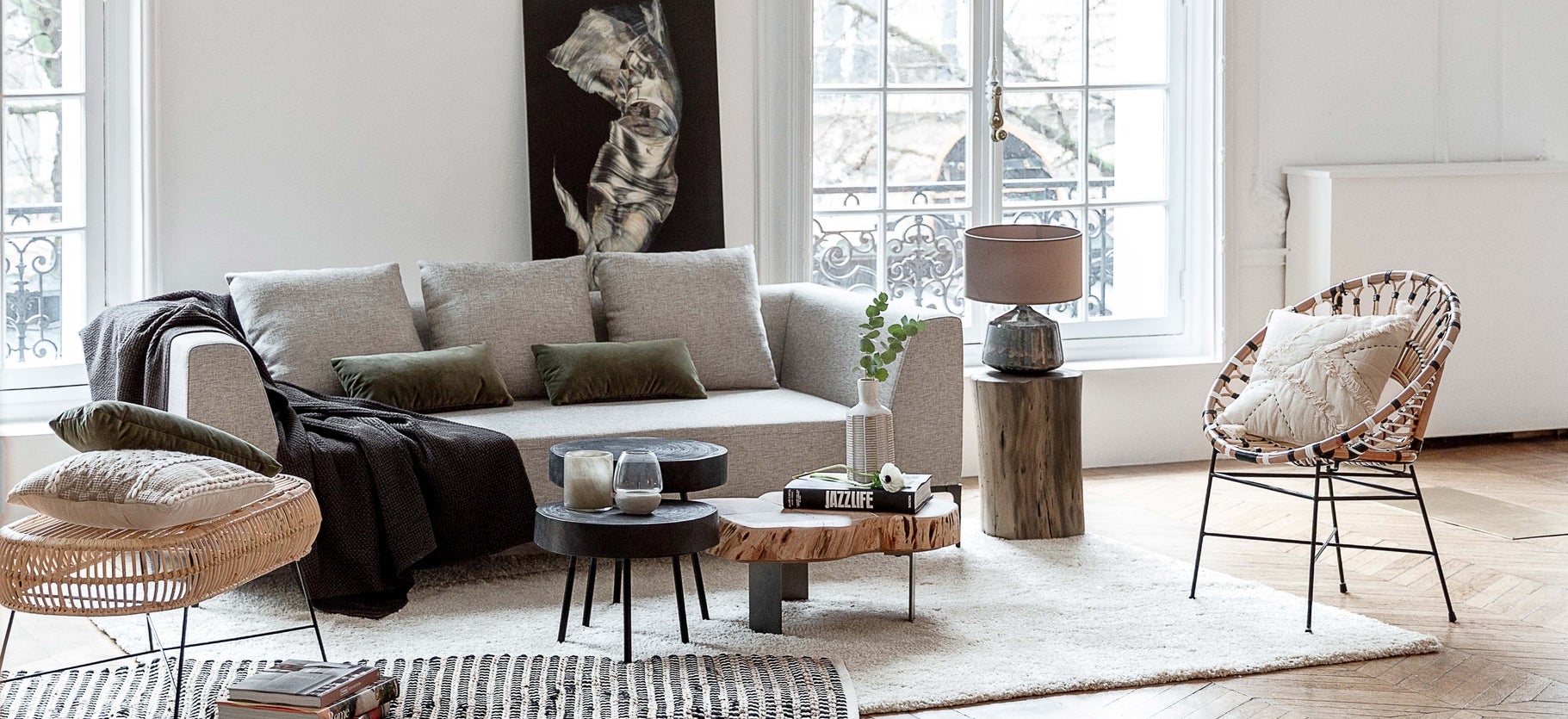 Inspiration REVOLT 3-Sitzer Sofas Grau / Schwarz Stoff / Edelstahl