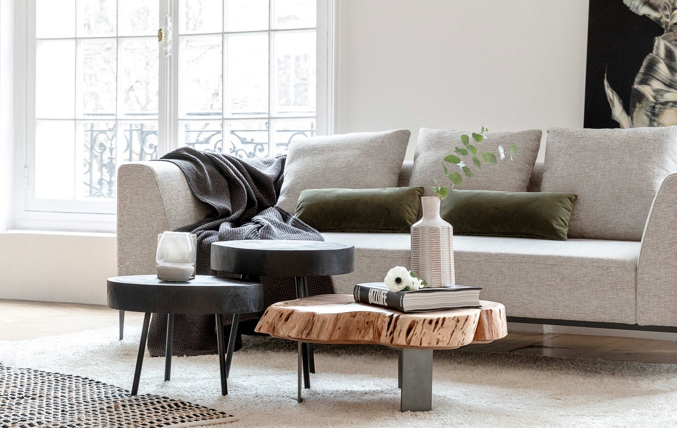 Inspiration REVOLT 3-Sitzer Sofas Grau / Schwarz Stoff / Edelstahl