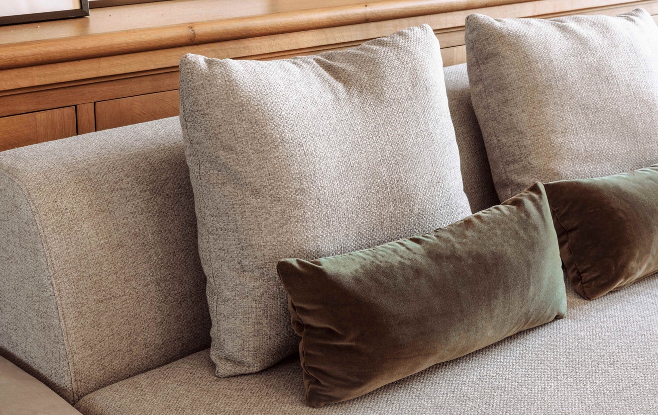 Inspiration REVOLT Ecksofas rechts Beige / Schwarz Stoff / Edelstahl