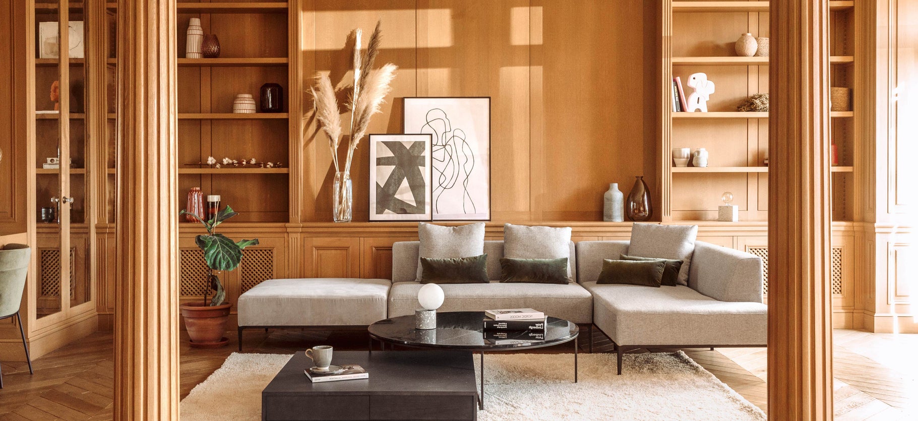 Inspiration REVOLT Ecksofas rechts Beige / Schwarz Stoff / Edelstahl