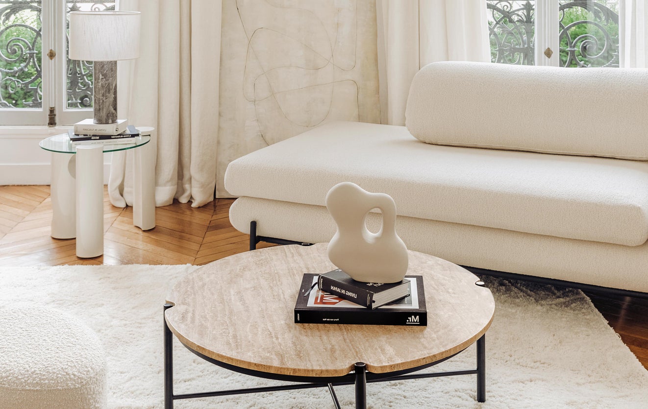 Inspiration OMNYA Chaise longue con bracciolo a destra Bianco Stoffa / Metallo