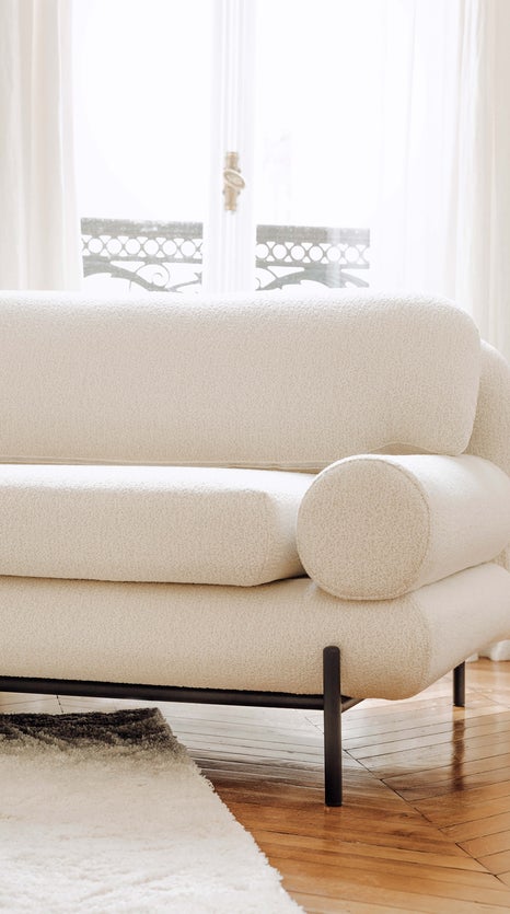 Inspiration OMNYA Chaise longue con bracciolo a destra Bianco Stoffa / Metallo