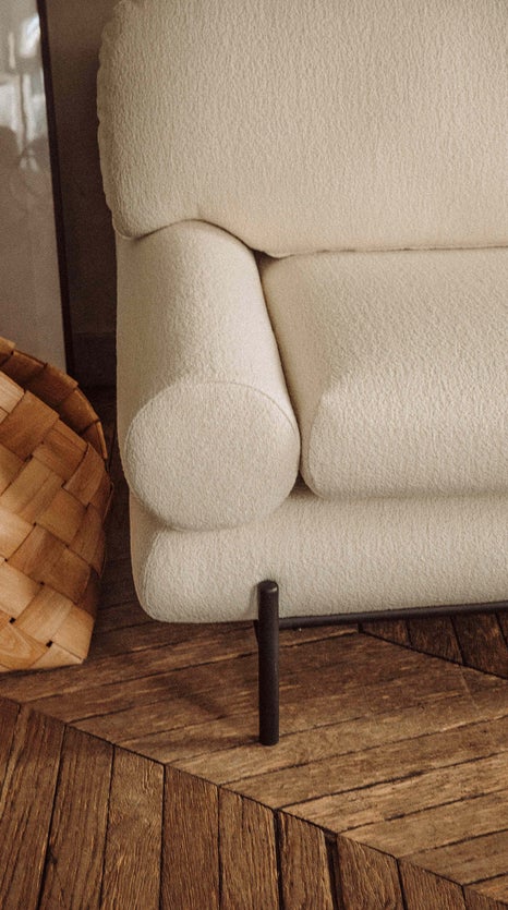 Inspiration OMNYA 3-Sitzer Sofas Bouclé Stoff & Schwarzer Edelstahl Polyester / Holz