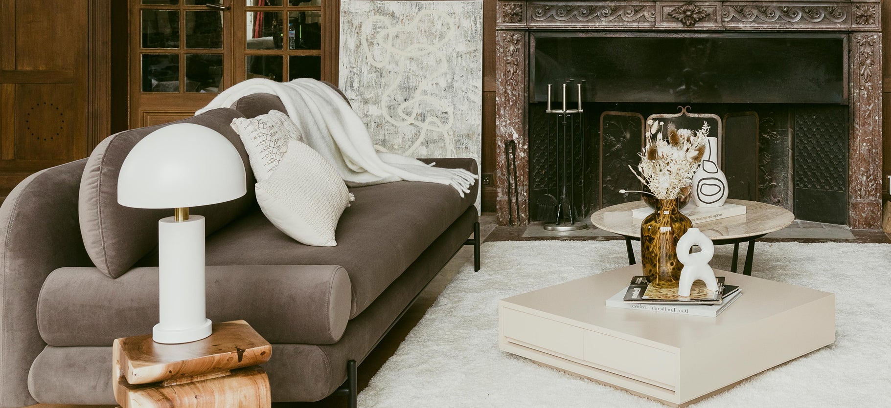 Inspiration OMNYA Recamieren links Braun / Schwarz Stoff / Metall