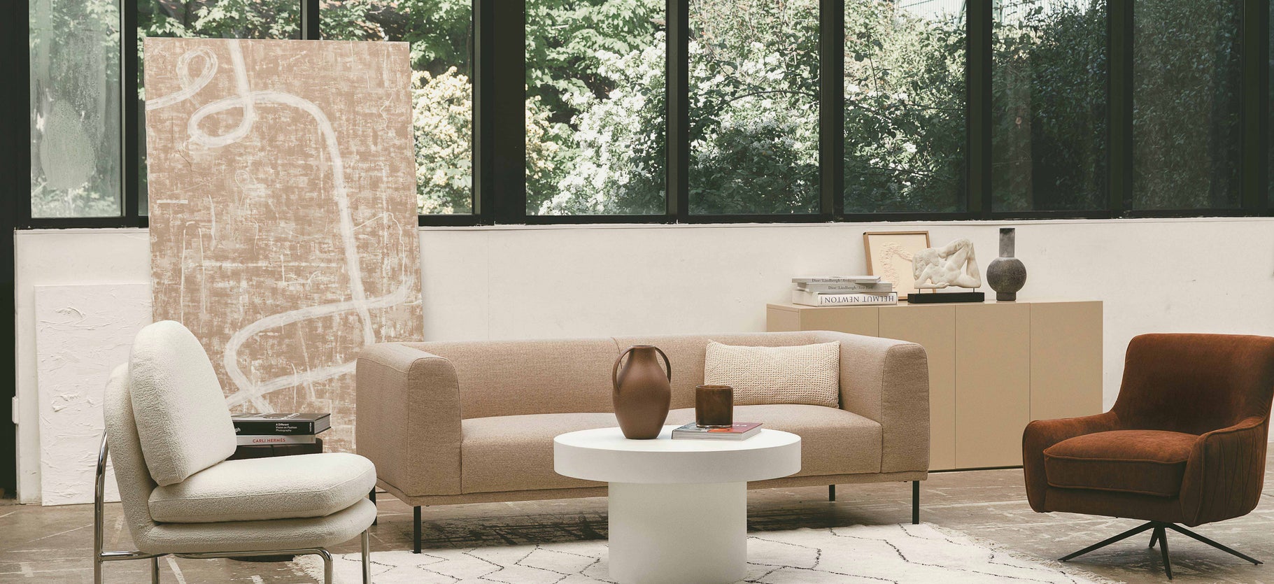Inspiration DRIES 3 Seater Sofas Taupe / Black Fabric / Metal