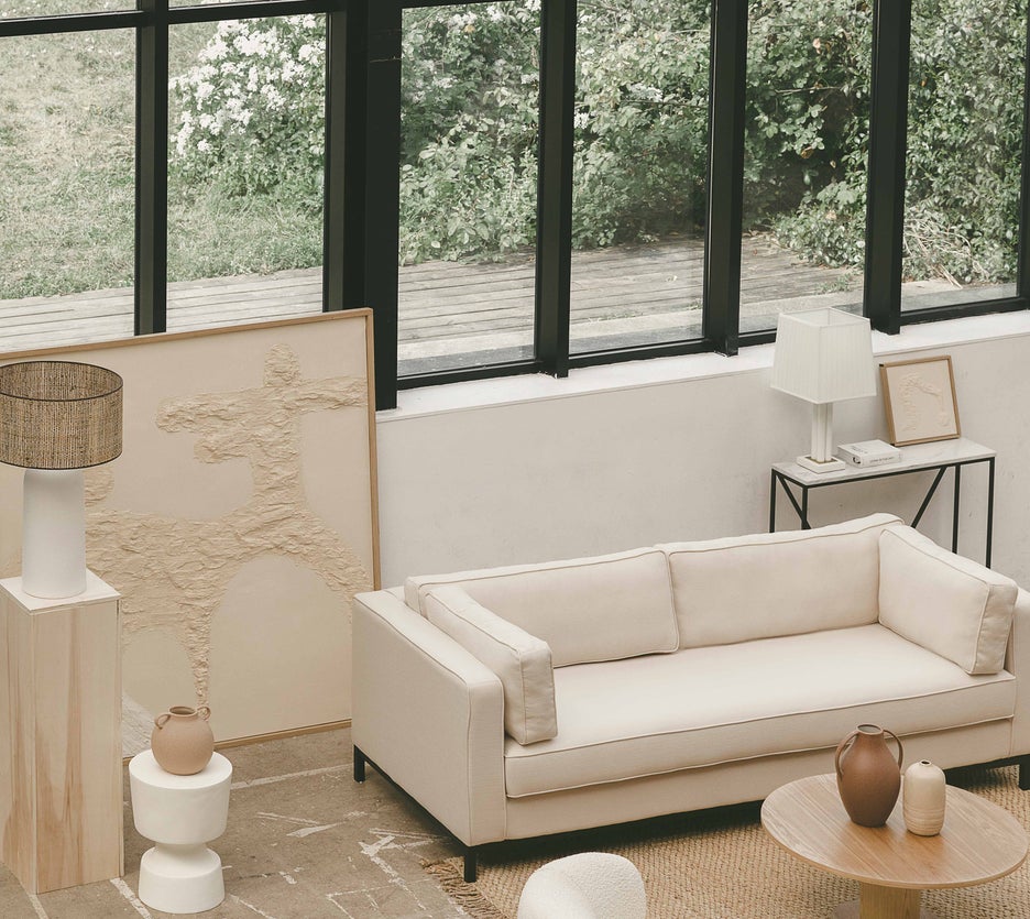 Inspiration Zola 3-Sitzer Sofas Weiß / Schwarz Stoff / Metall
