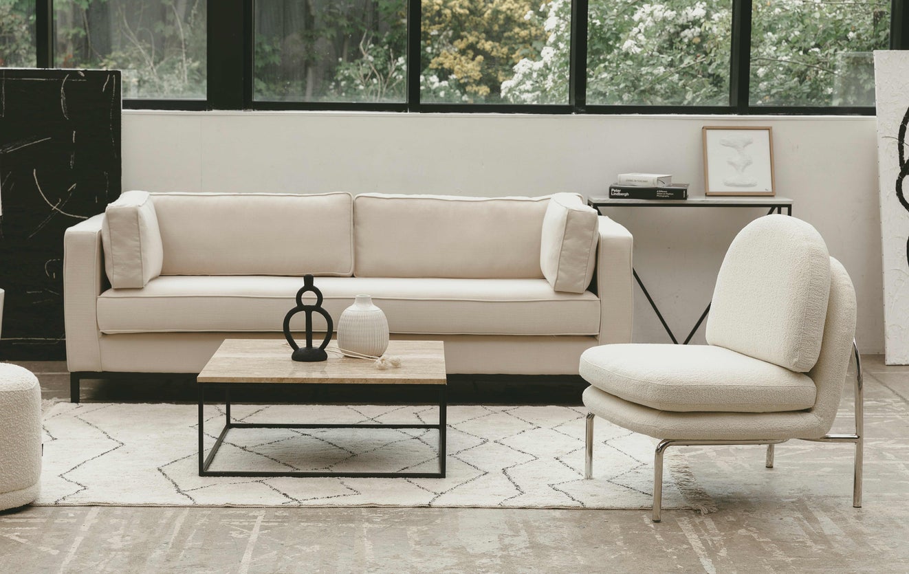 Inspiration Zola 3-Sitzer Sofas Weiß / Schwarz Stoff / Metall