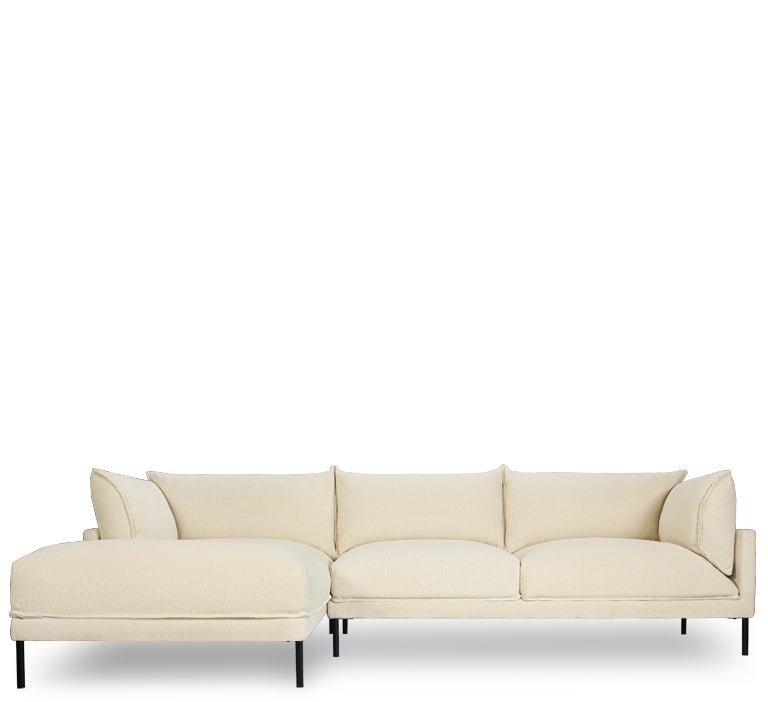 Grand canapé d'angle gauche en tissu bouclette blanc POGNI