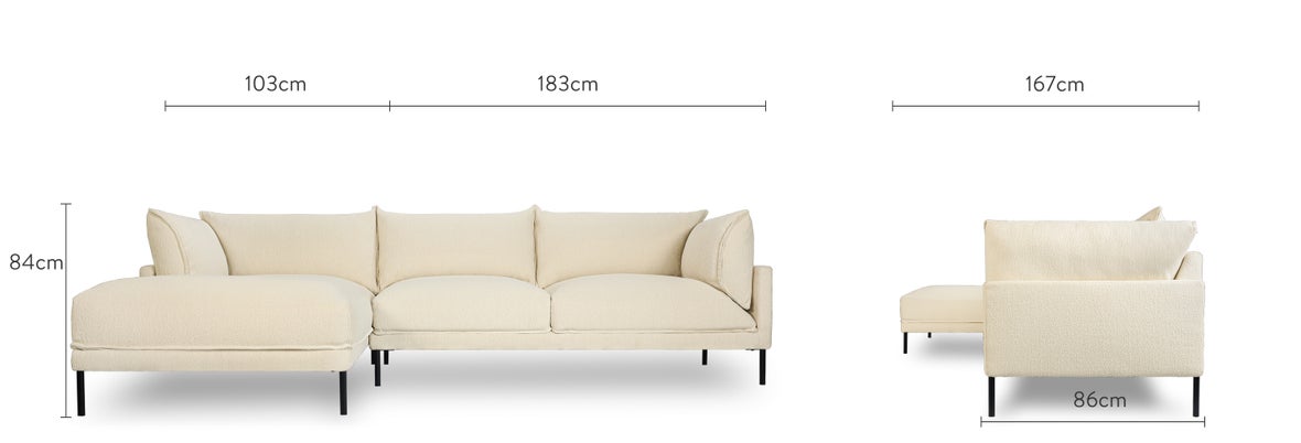 ETHAN Ecksofas Weiß / Schwarz Steinbock / Metall Dimensions