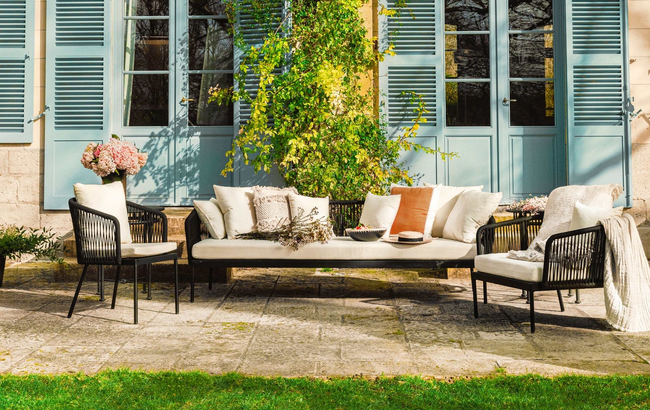 Inspiration SANTA MONICA Gartensessel Creme / Schwarz Aluminium / Kordelgewebe