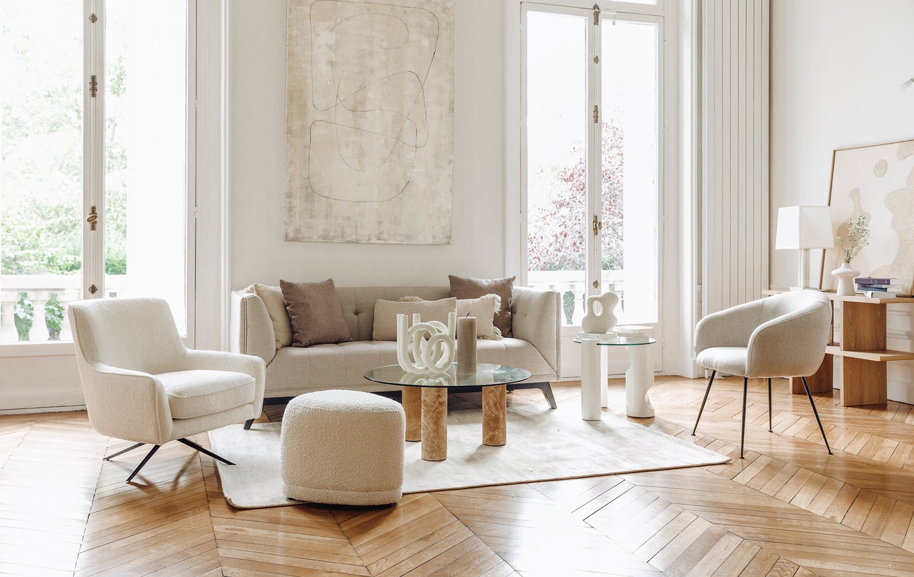 Inspiration ANDREA Couchtische Natürlich Glas/Travertin