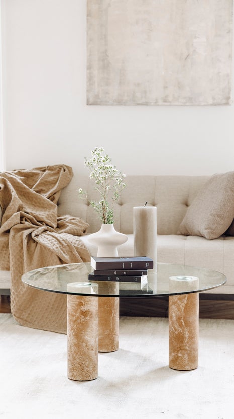 Inspiration ANDREA Coffee Tables Natural Glass / Travertine