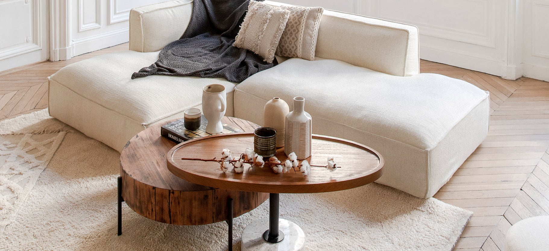 Inspiration Matteo Tables basses Marron / Beige Bois / marbre