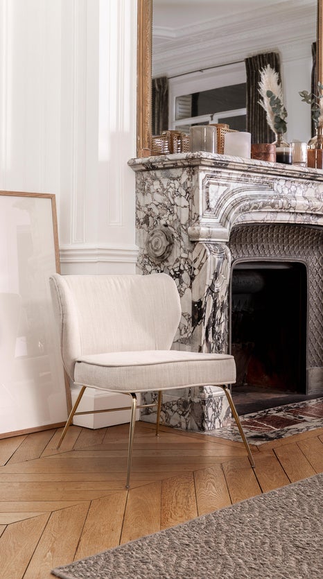 Inspiration WAYNE LOUNGE Fauteuils Beige / Doré Velours / Laiton