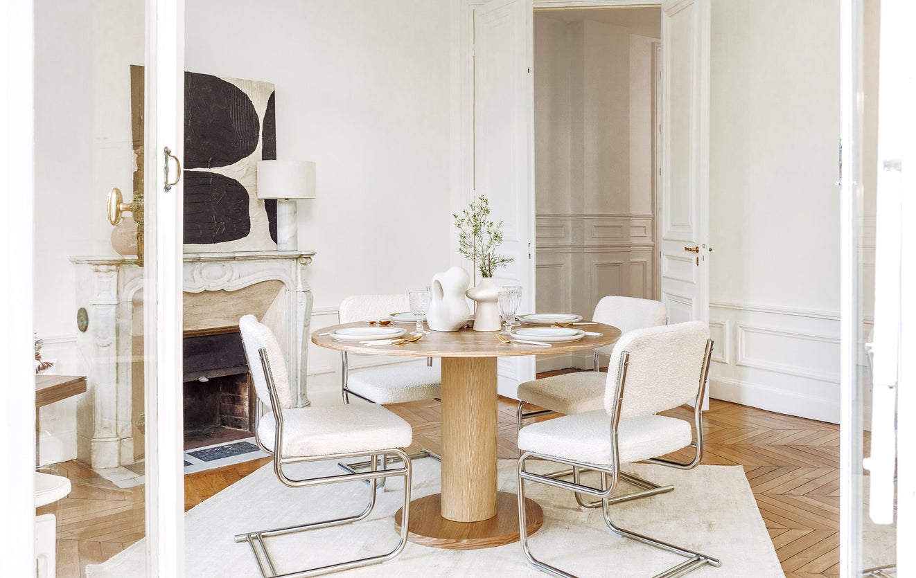 Inspiration Uberto Chaises de salle à manger Blanc bouclette / Argent Tissu / Métal