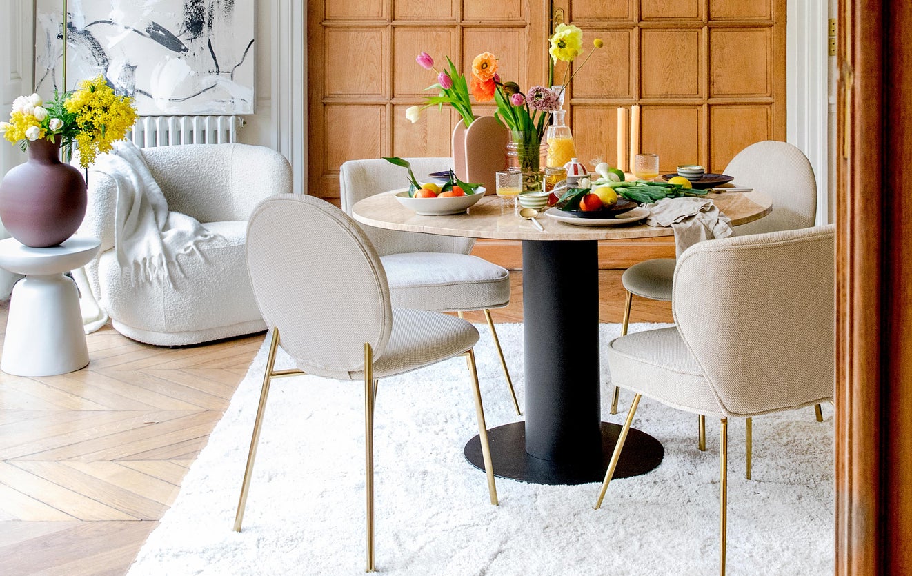 Inspiration WAYNE Dining chairs Gold / Beige Stoff / Metall