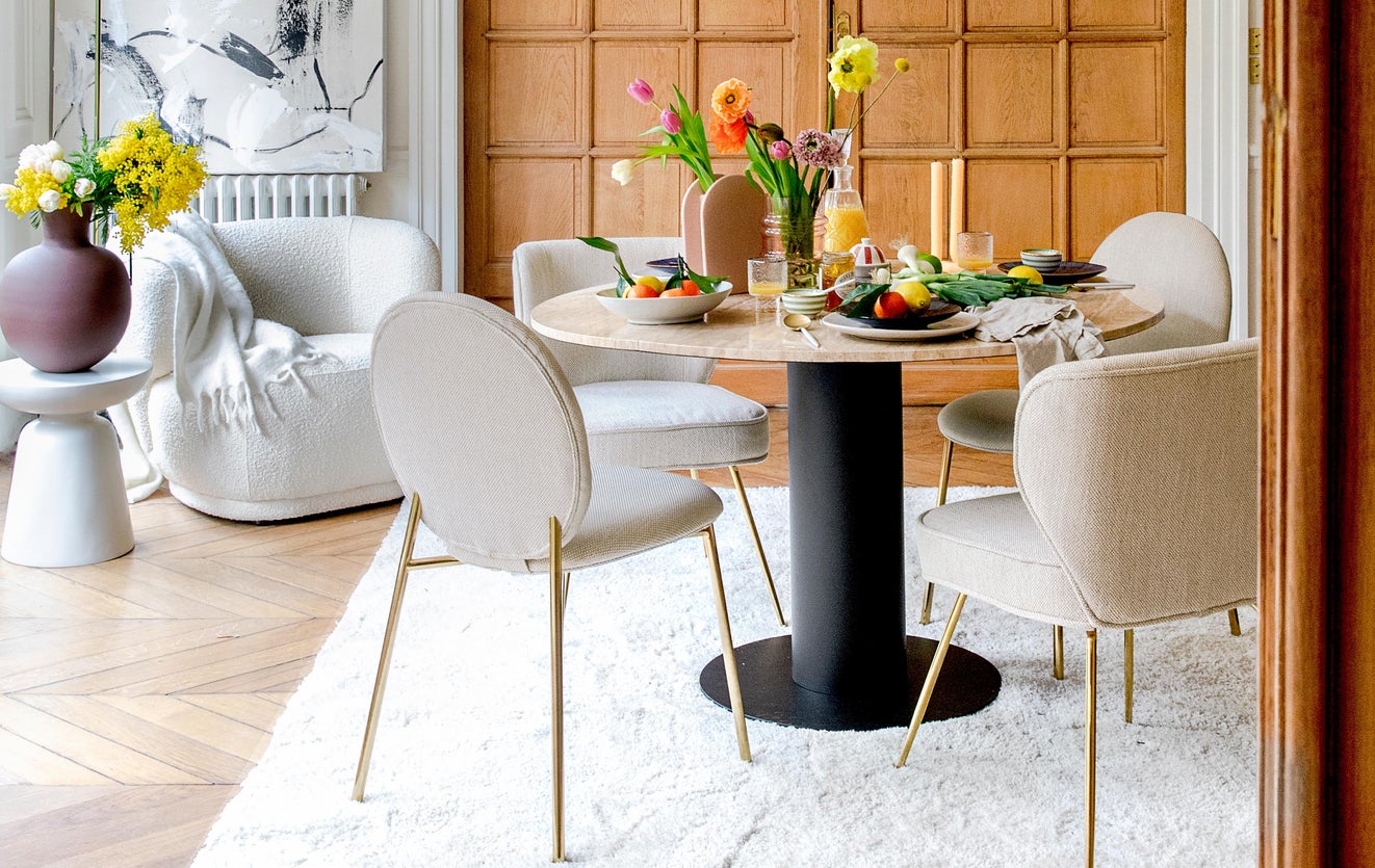 Inspiration WAYNE Esszimmerstühle Gold / Beige Stoff / Metall