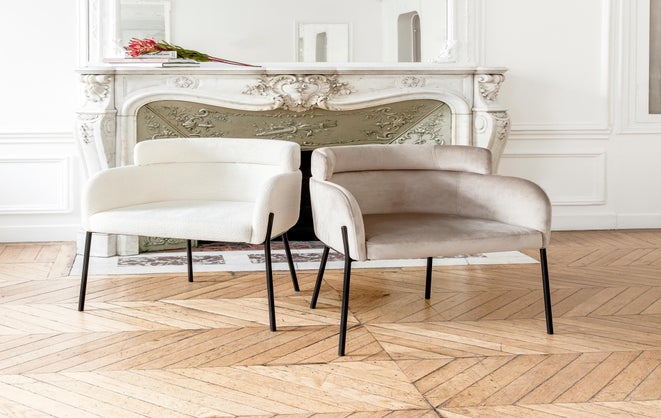 Chaise design - Velours taupe & métal noir - NV GALLERY - BARON