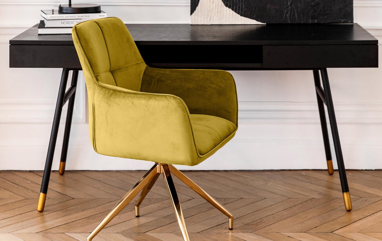 Inspiration KINGSCROSS Chaises de Bureau Jaune / Doré Velours / Laiton