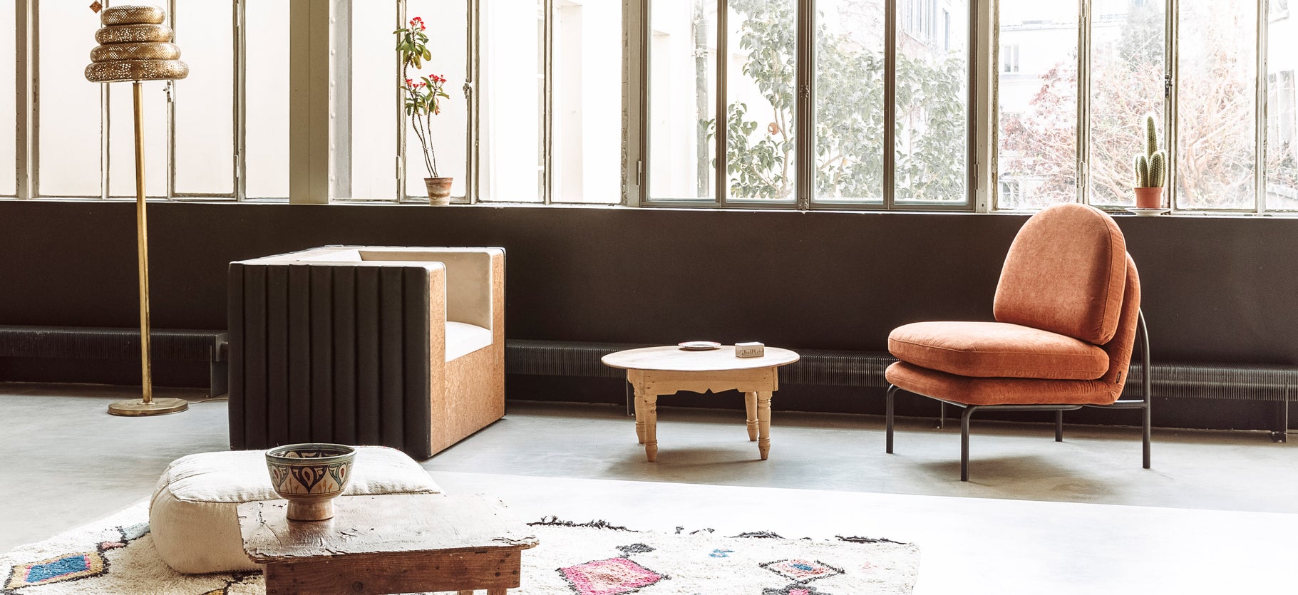 Inspiration HOXTON Sessel Braun / Schwarz Samt / Metall