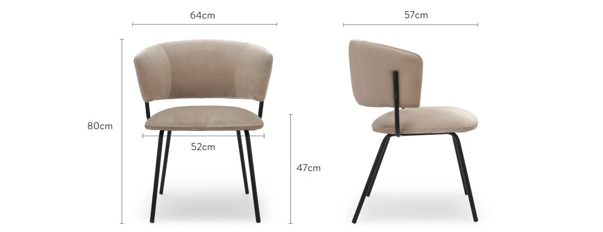 Vandal Chaises de salle à manger Taupe / Noir Velours / Métal Dimensions