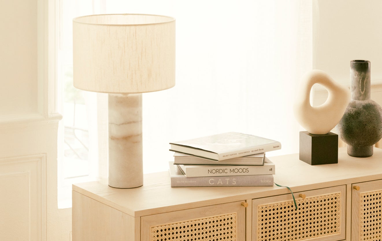Inspiration GAIA Lampes de table Blanc Marbre / Lin