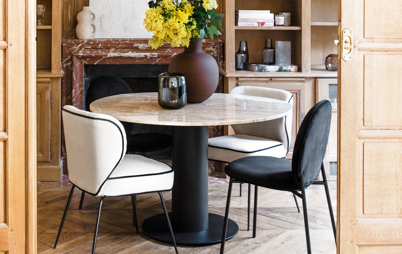 Inspiration HURRICANE Tables à manger Beige / Noir Travertin / Métal