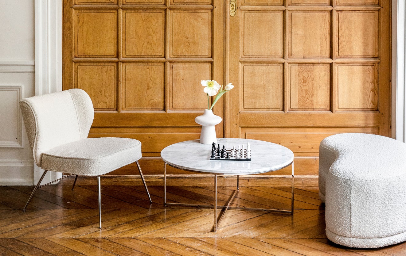 Inspiration WAYNE Lounge Fauteuils Doré / Blanc Bouclette / Métal
