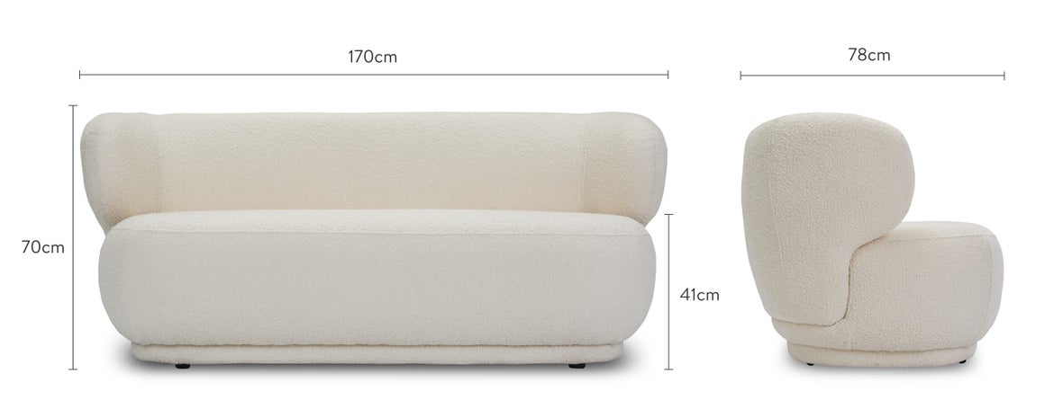 GIULIA 2-Sitzer Sofas Ecru Stoff Dimensions