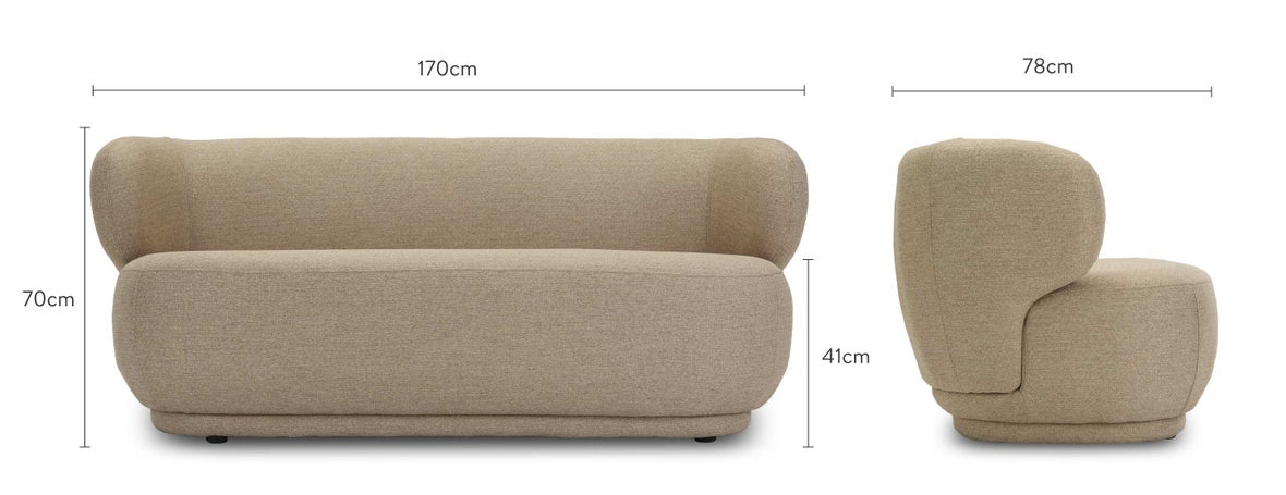 GIULIA 2-Sitzer Sofas Taupe Stoff Dimensions