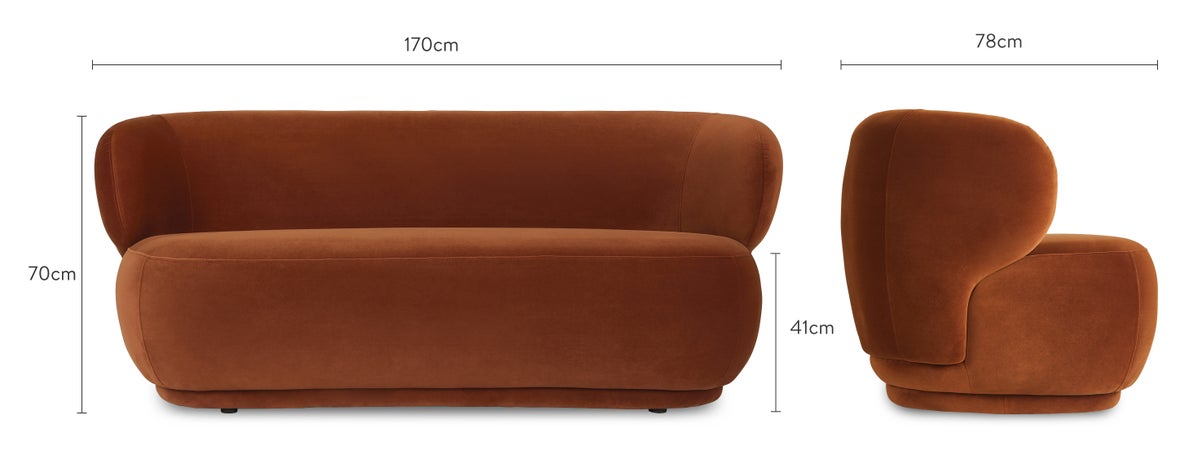 GIULIA Canapés 2 Places Marron terracotta Velours / Bois Dimensions