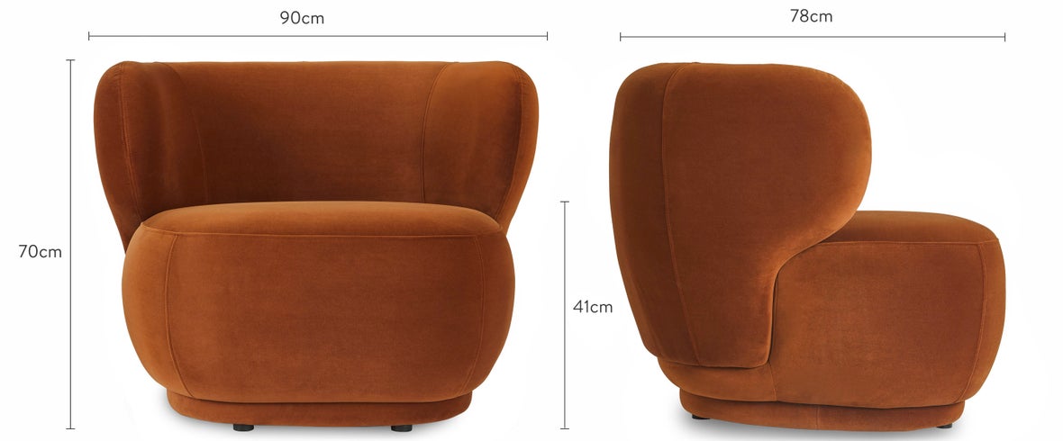 GIULIA Sessel Terrakotta-Braun Samt Dimensions