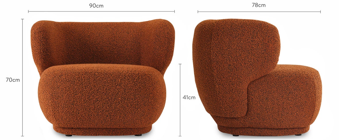 GIULIA Fauteuils orange Bouclette / Bois Dimensions
