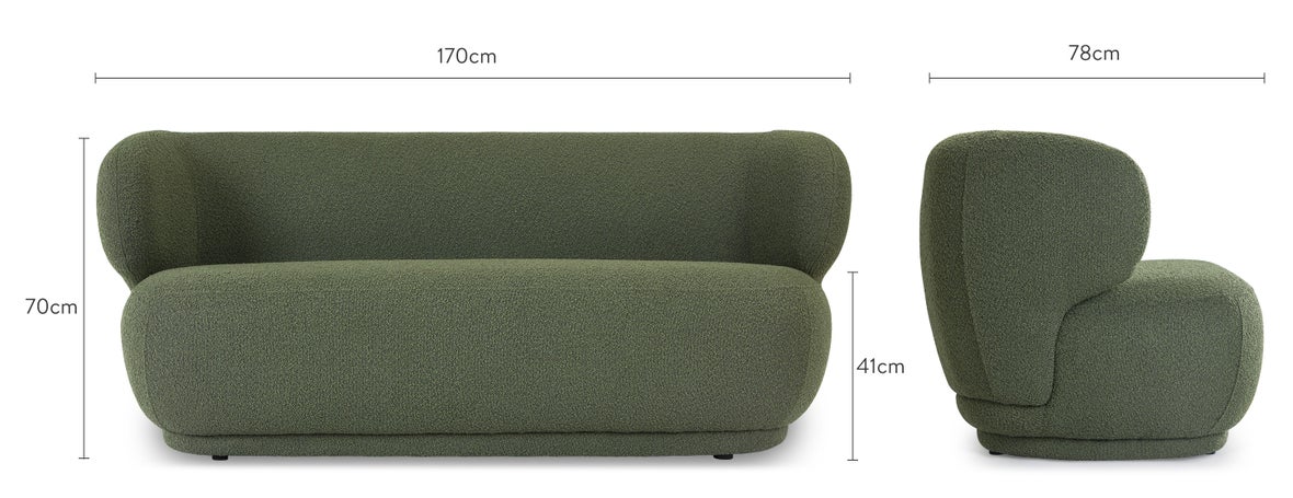 GIULIA 2-Sitzer Sofas Khakigrün Bock / Holz Dimensions