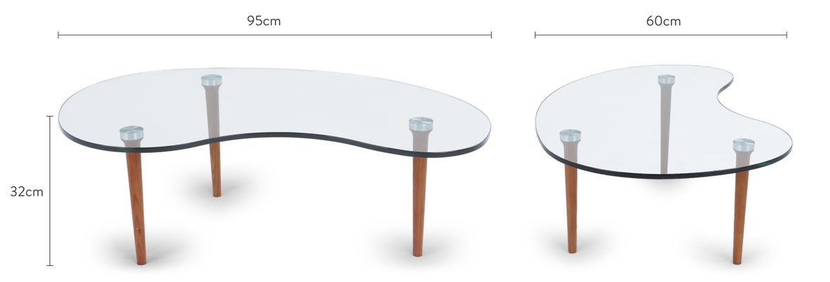 FERDINAND Couchtische Transparent / Braun Glas / Holz Dimensions