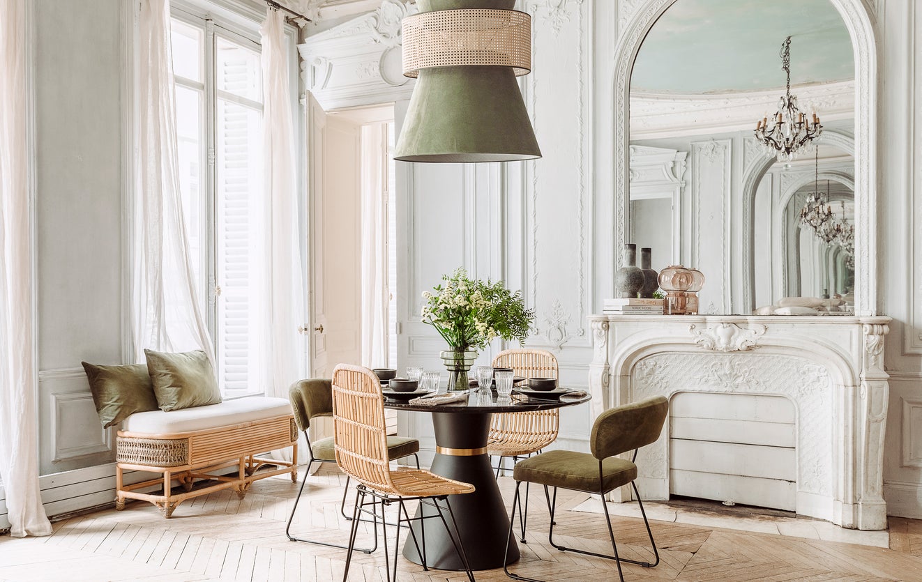 Inspiration Ayel Pendelleuchten & Deckenleuchten Grün / Beige Samt / Rattan