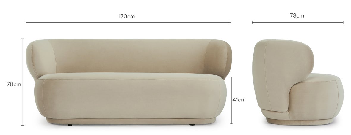 GIULIA 2 Seater Sofas Mole velvet / wood Dimensions
