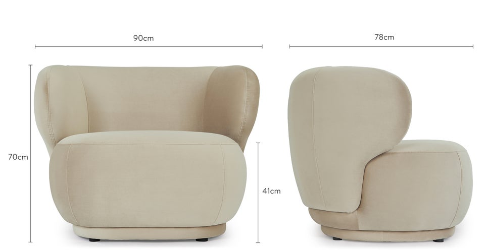 GIULIA Fauteuils Taupe velours / Bois Dimensions