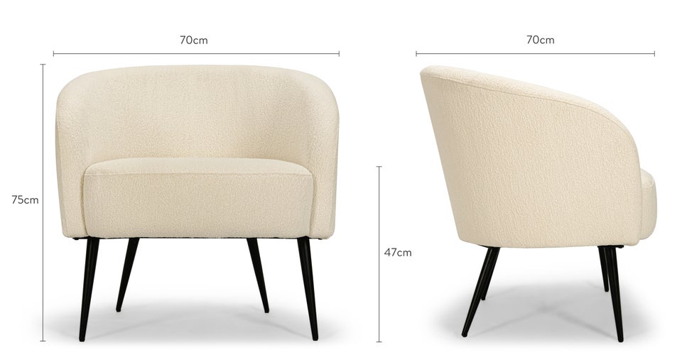 JONES Fauteuils Blanc / Noir Bouclette / Métal Dimensions