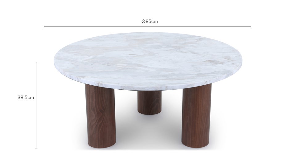 ANDREA Tables basses Blanc / Marron Marbre / Bois Dimensions
