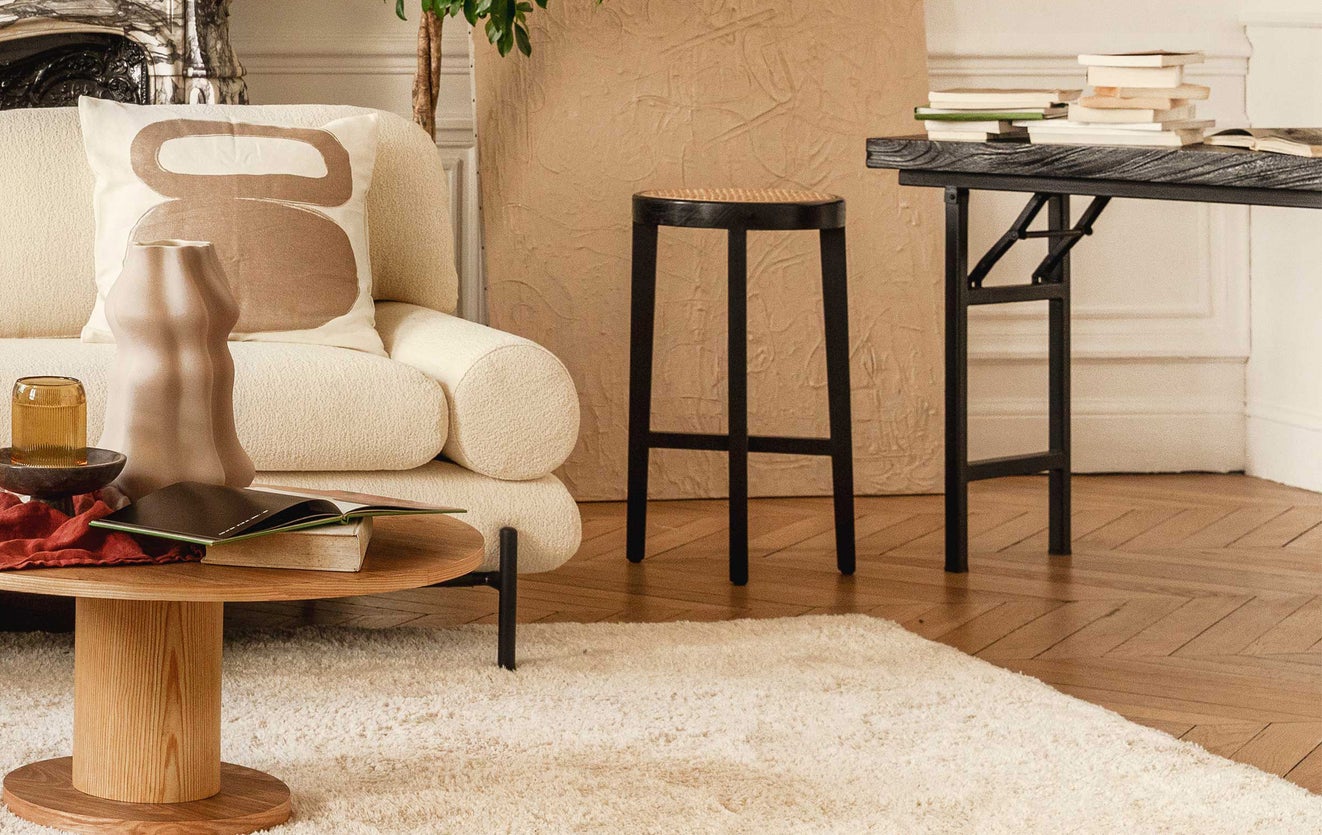 Inspiration Abbot Barhocker Schwarz / Beige Holz / Rattan