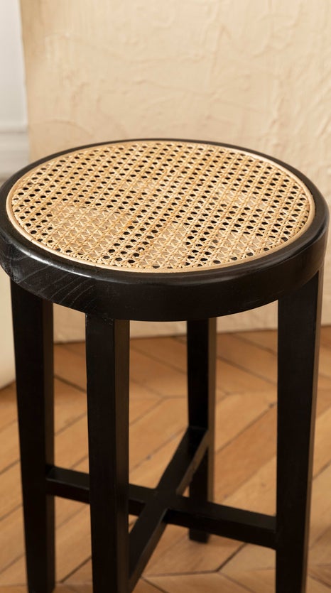 Inspiration Abbot Barhocker Schwarz / Beige Holz / Rattan