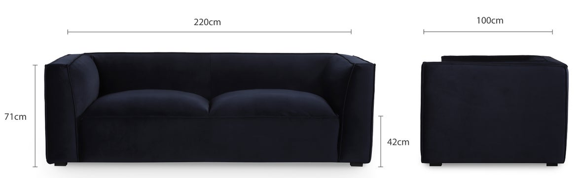 AUSTER 3-Sitzer Sofas Blau / Schwarz Samt / Metall Dimensions
