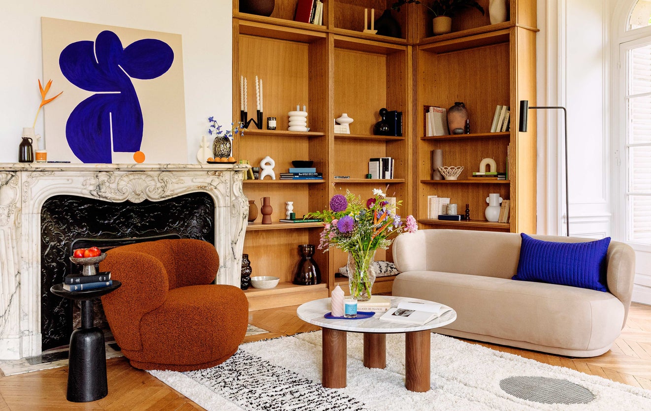 Inspiration GIULIA Fauteuils orange Bouclette / Bois