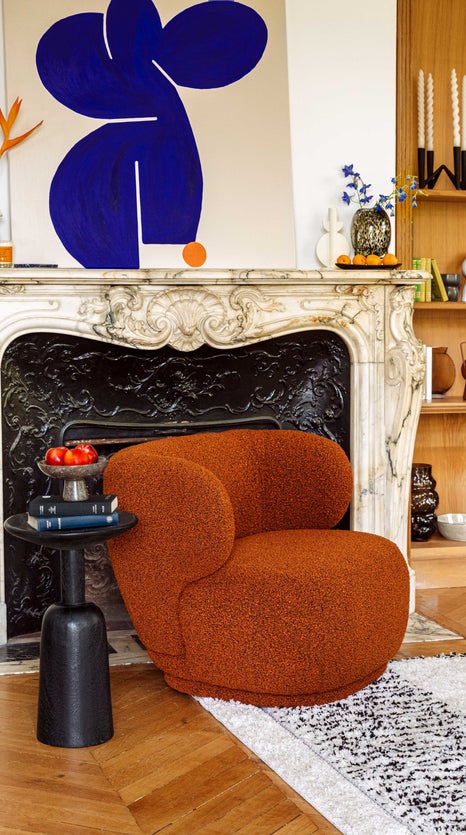 Inspiration GIULIA Fauteuils orange Bouclette / Bois