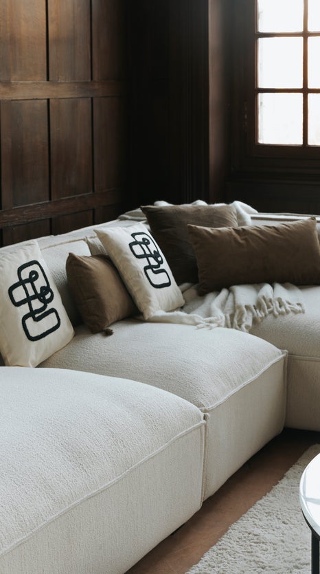 Inspiration AUSTER Corner Sofas Right White Curl / Wood