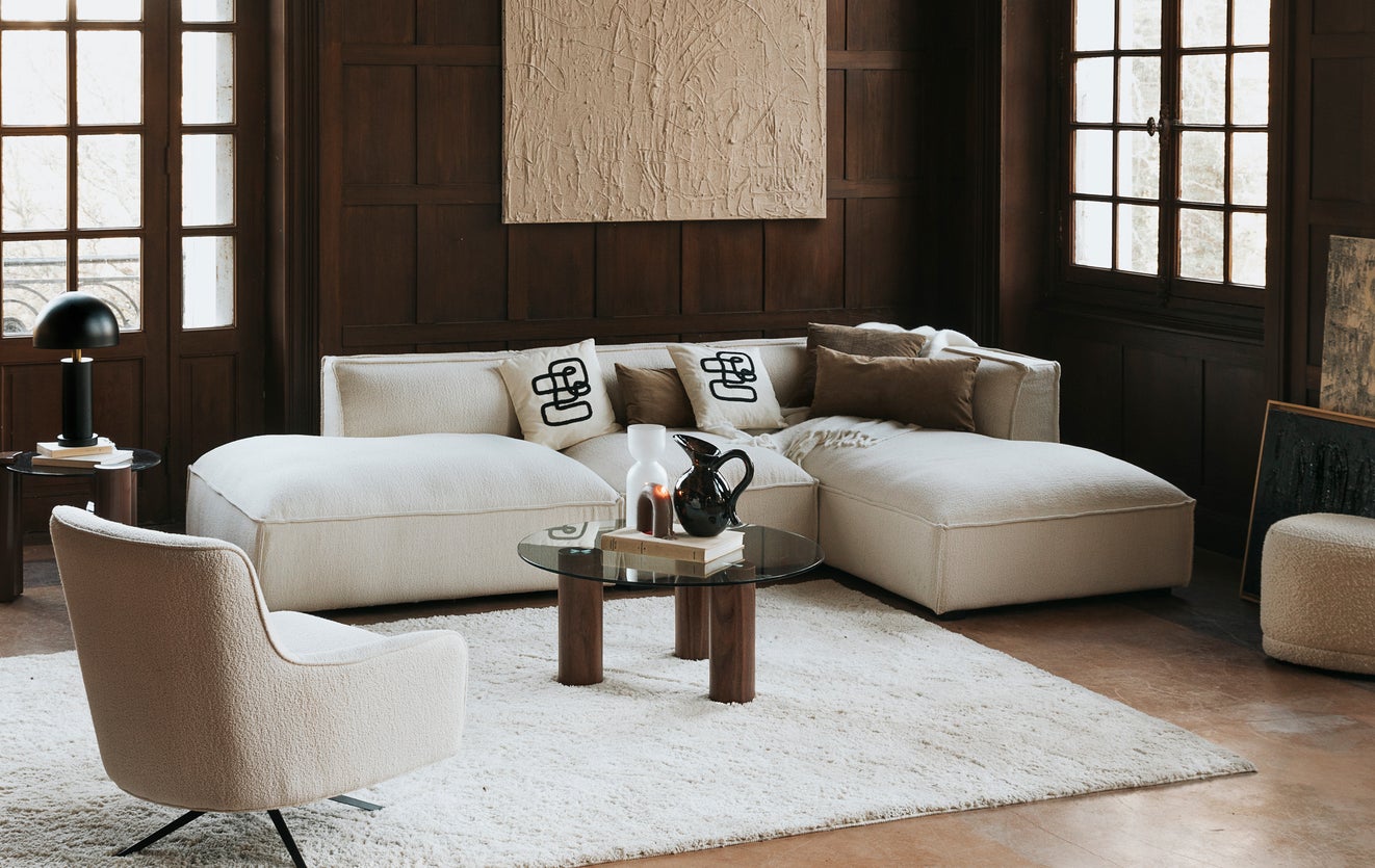 Inspiration AUSTER Corner Sofas Right White Curl / Wood