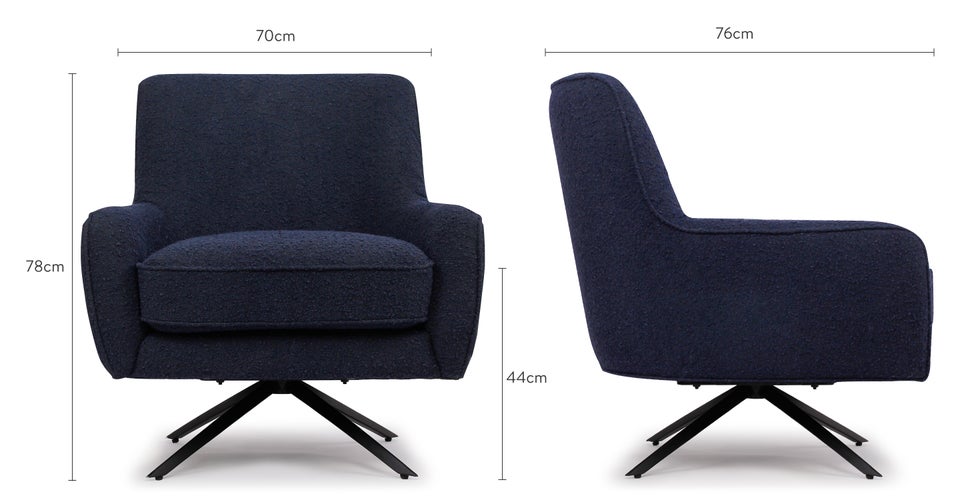 GOLDEN GUN Fauteuils Bleu / Noir Bouclette / Métal Dimensions
