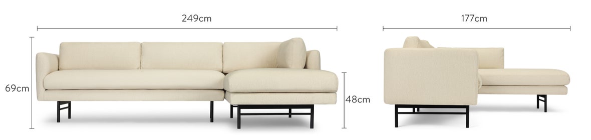 ARCANE Corner Sofas White / Black Curl / Metal Dimensions